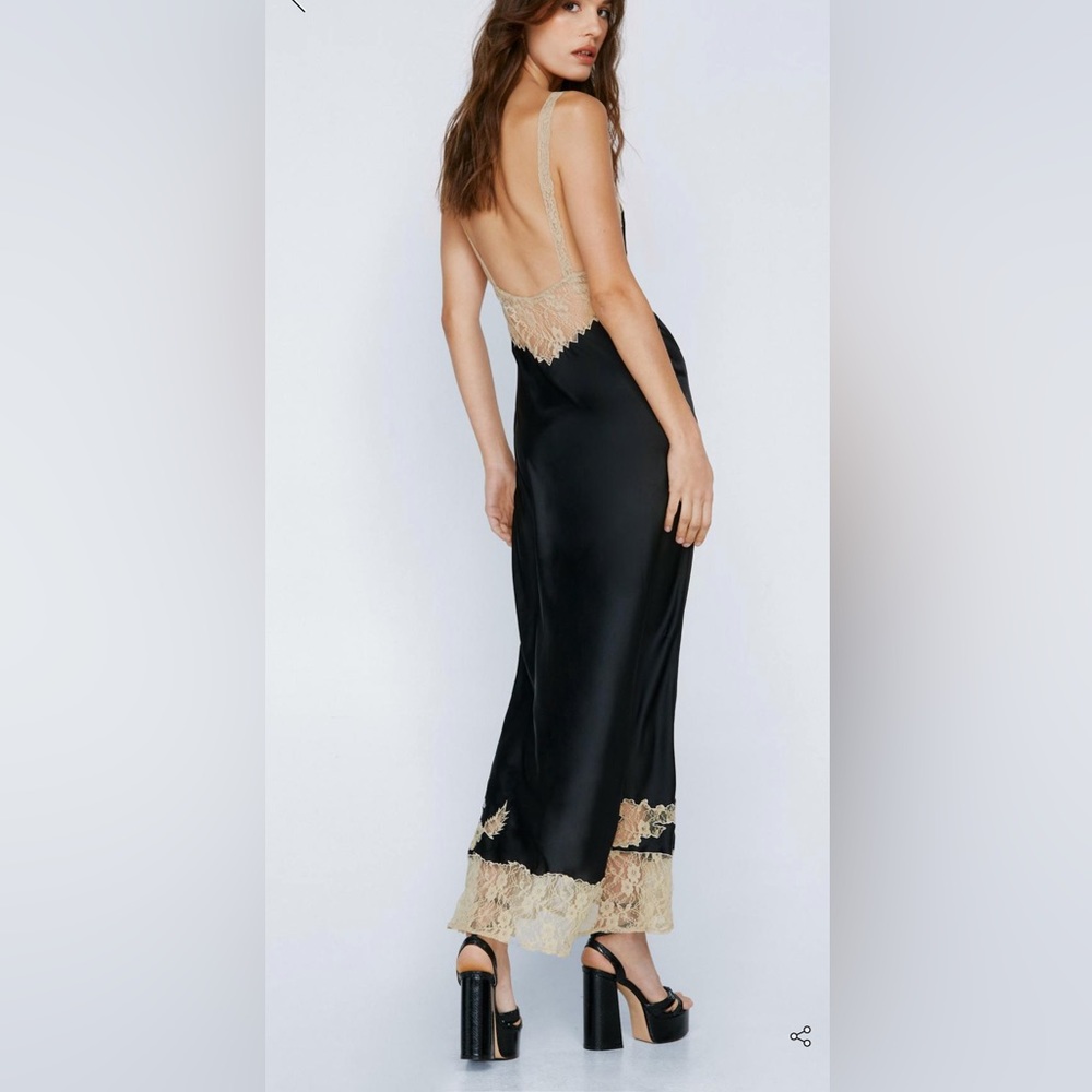 Nasty Gal Black Silk Slip Maxi Dress